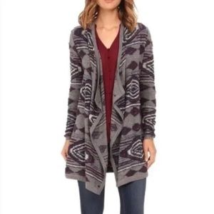 Lucky Brand Gray Purple Aztec Southwest Print Waterfall Knit Cardigan Sweater Sm